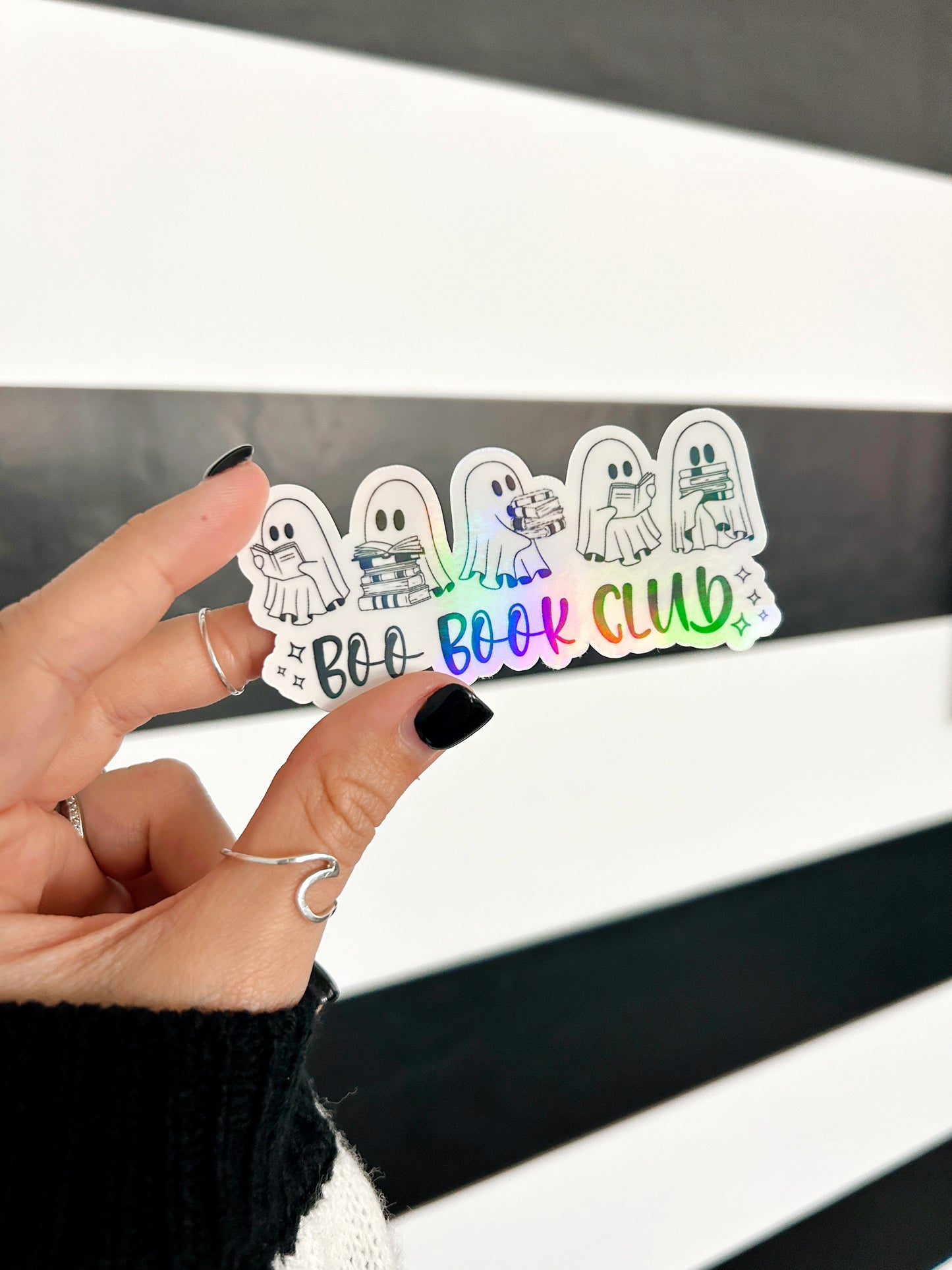 Boo Book Club Group Sticker - Four Options Available - Holographic - Black + White