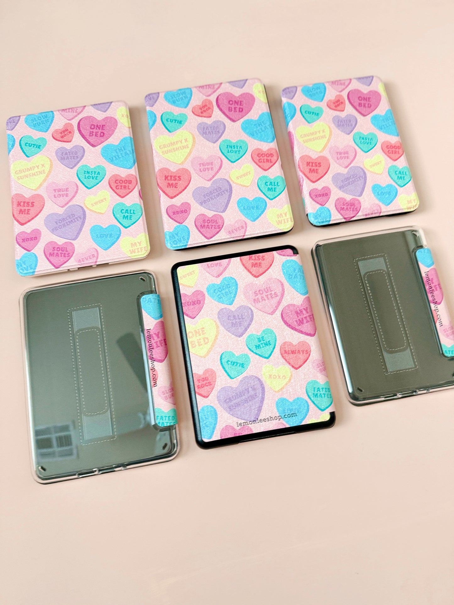 The Best of Both Kindle Case Cover with Clear Back and Cover Strap - Candy Hearts - 11th + 12th Gen Paperwhite and Kindle Basic