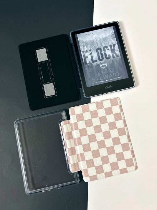 The Best of Both Kindle Case Cover with Clear Back and Cover Strap - Neutral Checkered - 10th + 11th Gen Paperwhite and 11th Gen Basic